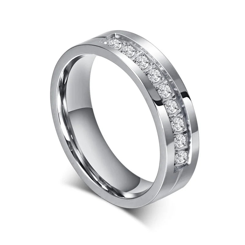 Trendy Wedding Bands Rings for Women / Men Love Gift Gold-color Stainless Steel CZ Promise Couple Jewelry  (GoldenCity)