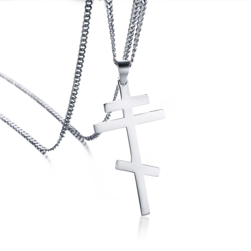 Christian Orthodox Crucifix Jesus Necklaces Russian Cross Prayer Big Pendant Gold Color INRI Crucifix Cross Men Necklace  (GoldenCity)