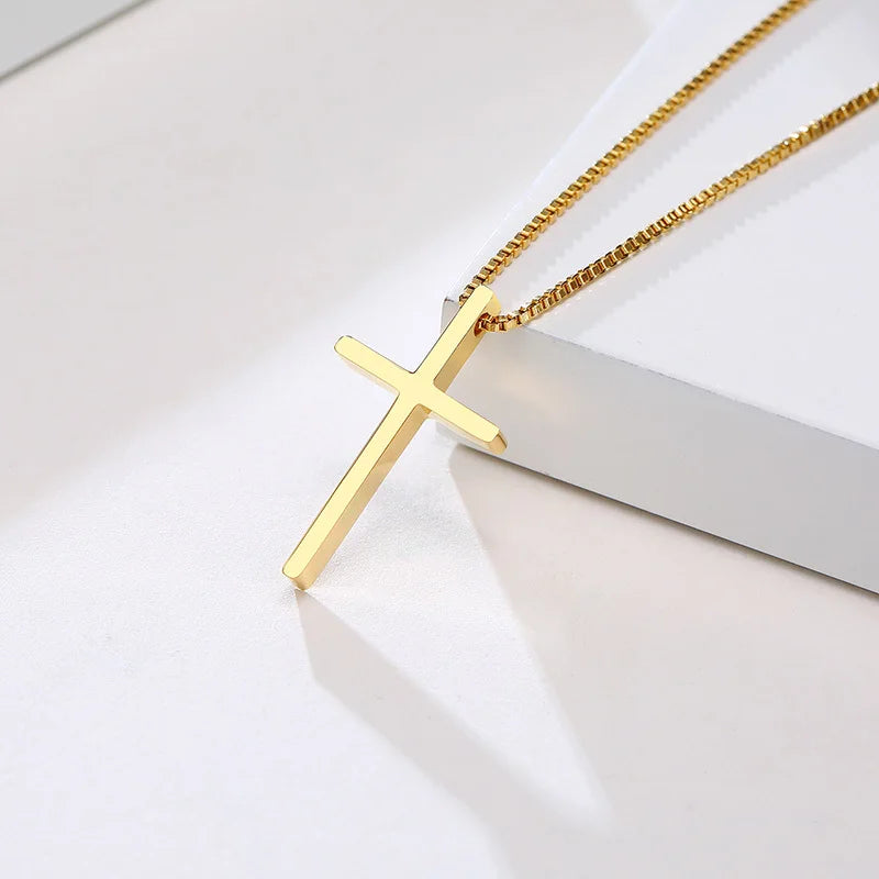 Simple Stainless Steel Cross Pendant Necklaces for Women, Prayer Religious Choker Collar Christian Gift Jewelry  (GoldenCity)