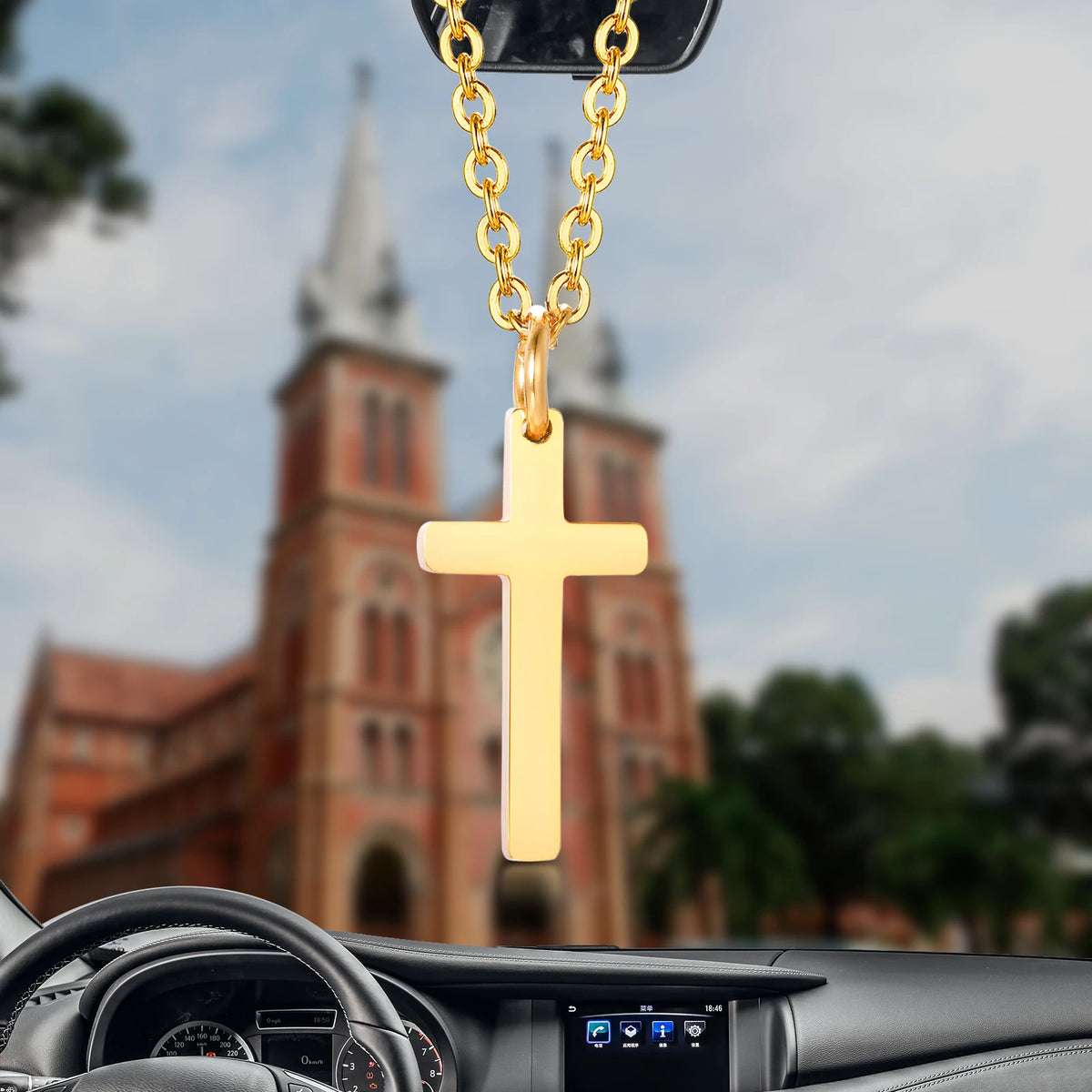 Minimalist Cross Necklaces Faith Pendant,Simple Stainless Steel Christian Prayer Religious Women Men Jewelry,Car Pendant  (GoldenCity)