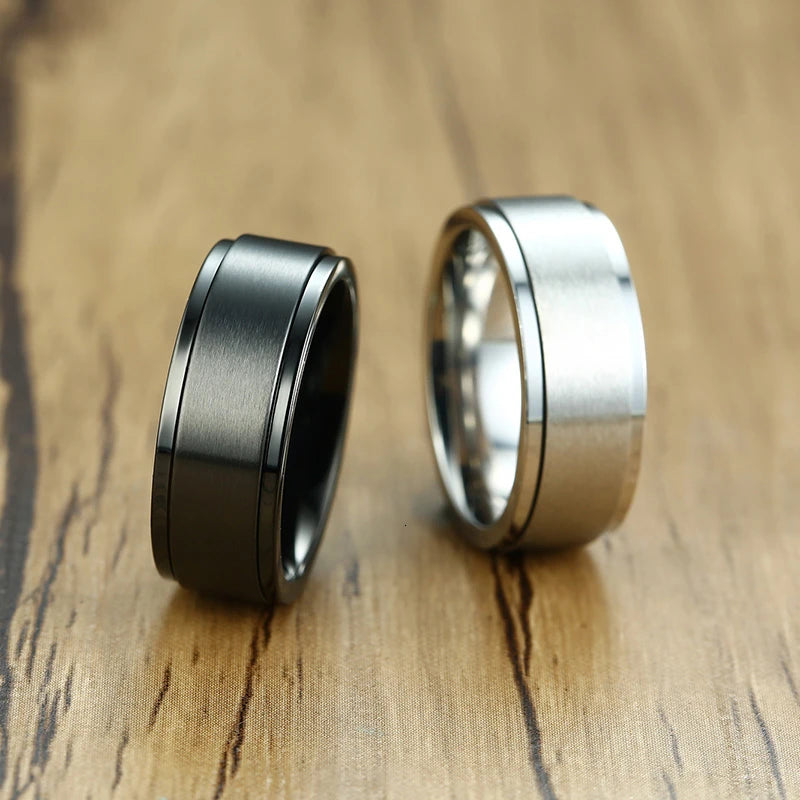 6/8mm Spinner Ring for Men Stress Release Accessory Classic Stainless Steel Wedding Band Casual Viking Rune Sport Jewelry  (GoldenCity)