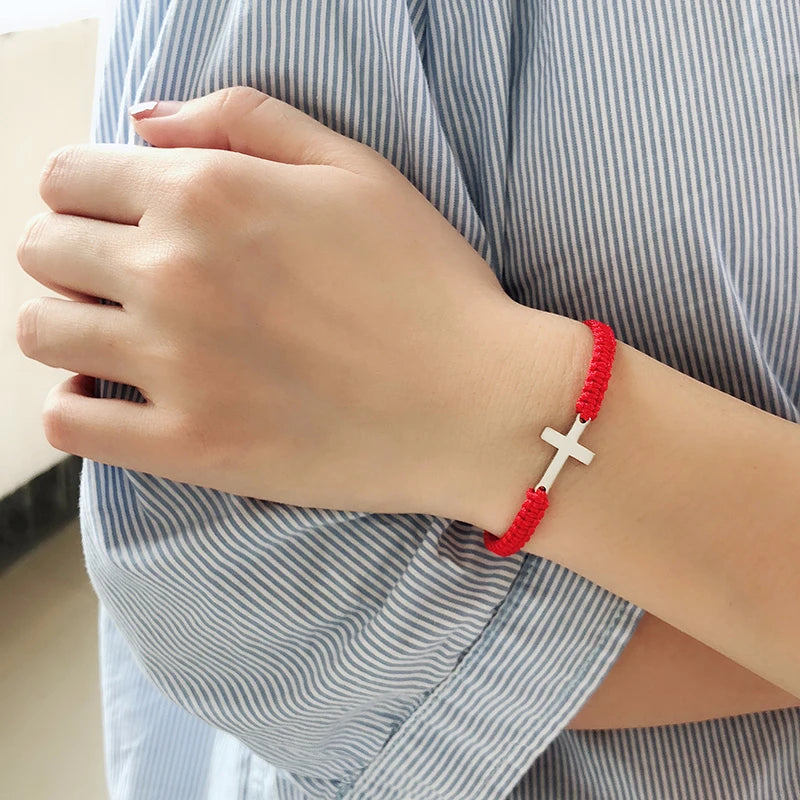 Handmade Unisex Cross Charm Bracelets for Men Women Braided Lucky Chinese Knot Bracelet Waterproof Adjustable Sport Jewelry  (GoldenCity)