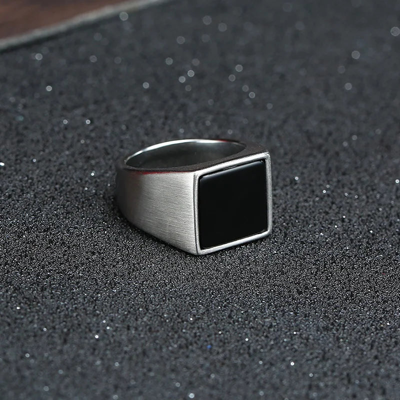 Gothic Punk Rings for Men Signet Rings Round Square Top Stamp Finger Band Chunky Boys Teens Rock Jewelry Fraternal Rings  (GoldenCity)