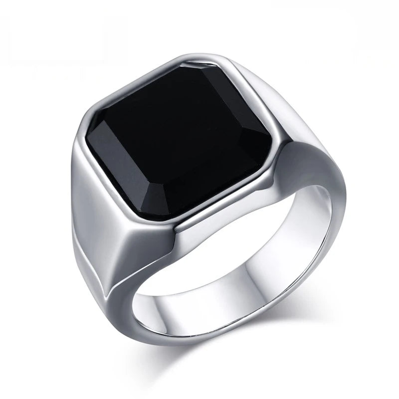 Gothic Punk Rings for Men Signet Rings Round Square Top Stamp Finger Band Chunky Boys Teens Rock Jewelry Fraternal Rings  (GoldenCity)
