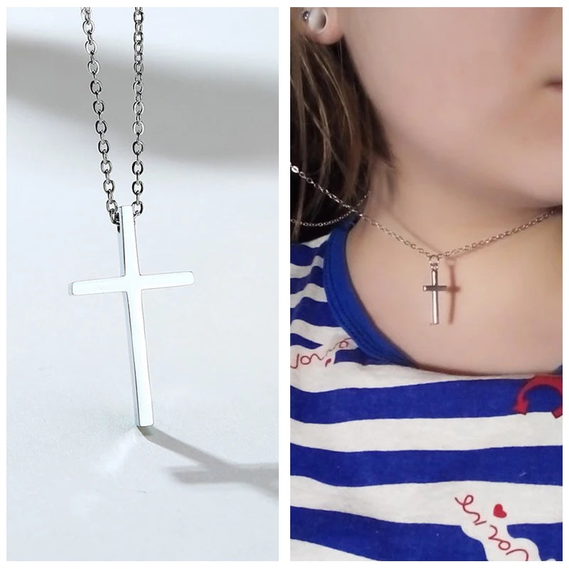 Simple Stainless Steel Cross Pendant Necklaces for Women, Prayer Religious Choker Collar Christian Gift Jewelry  (GoldenCity)