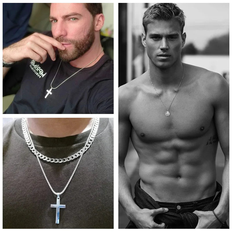Classic Cross Necklace Men,Minimalist Stainless Steel Christianity Faith Pendant Jewelry,Prayer Gift for Him  (GoldenCity)