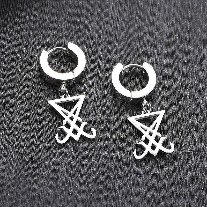 Sigil of Lucifer Dangle Earrings for Men Stainless Steel Unisex Brincos Religious Jewelry  (GoldenCity)