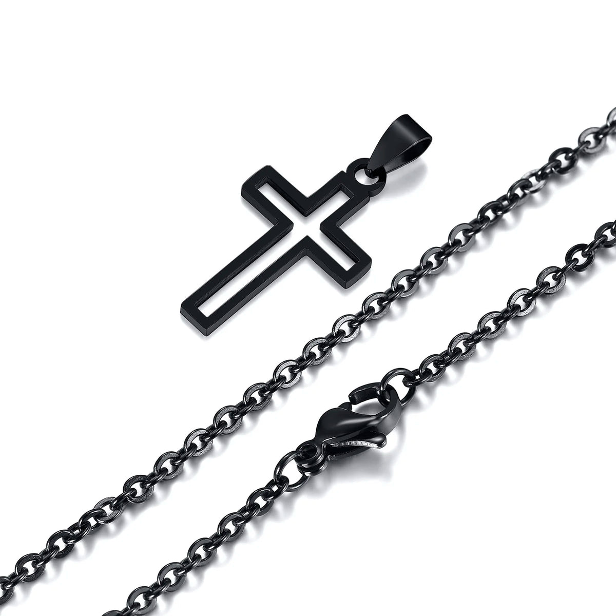 Cutout Cross Necklace for Men Women, Stainless Steel Hollow Cross Pendant with 24" Box Chain, Religious Faith Christ Collar  (GoldenCity)