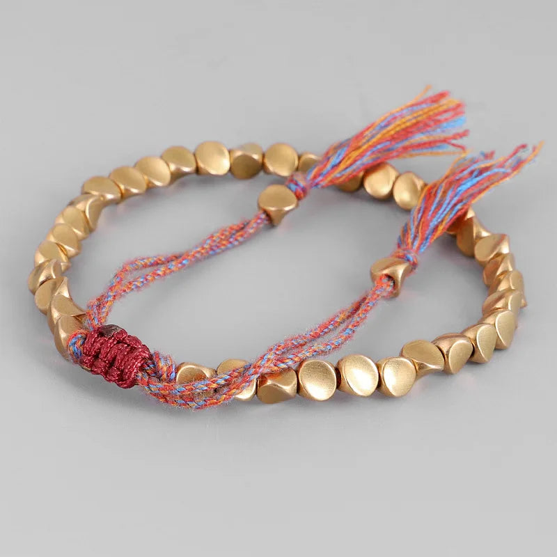 Handmade Tibetan Buddhist Bracelets On Hand Braided Copper Beads Lucky Rope Bracelet & Bangles For Women Men (GoldenCity)