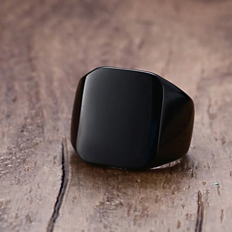 Gothic Punk Rings for Men Signet Rings Round Square Top Stamp Finger Band Chunky Boys Teens Rock Jewelry Fraternal Rings  (GoldenCity)