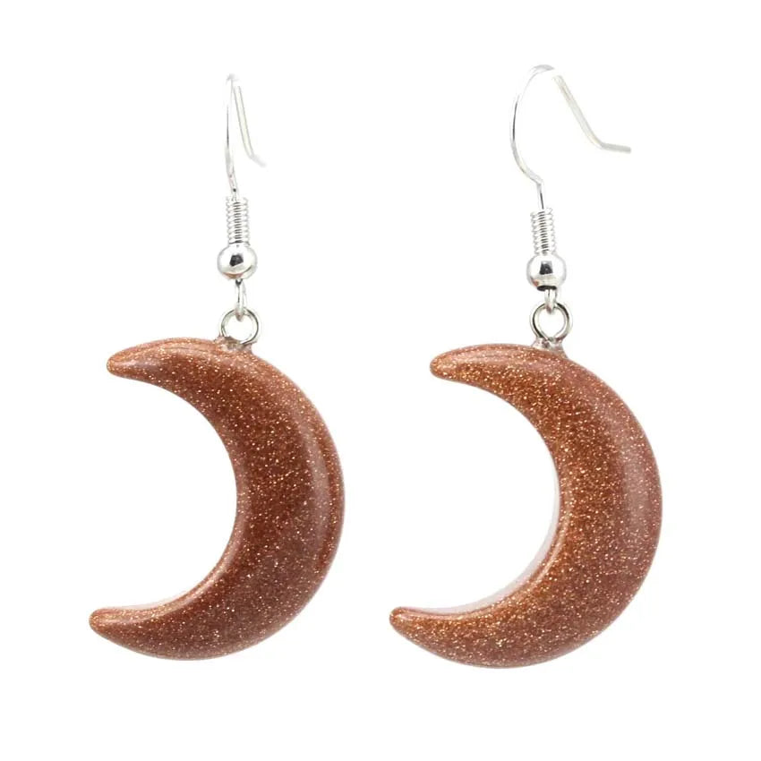 Natural Crystal Stone Crescent Moon Pendant Healing Crystals Quartz Reiki Labradorite Earrings Pendant Necklace For Women Girls  (GoldenCity)