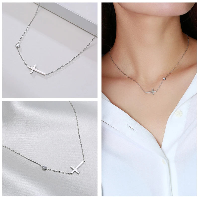 Simple Stainless Steel Cross Pendant Necklaces for Women, Prayer Religious Choker Collar Christian Gift Jewelry  (GoldenCity)