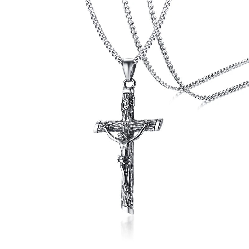 Men's Assorted Catholic Cross Pendant Necklaces, Stainless Steel Christ Prayer Collar Jewelry,with 24" Chain  (GoldenCity)
