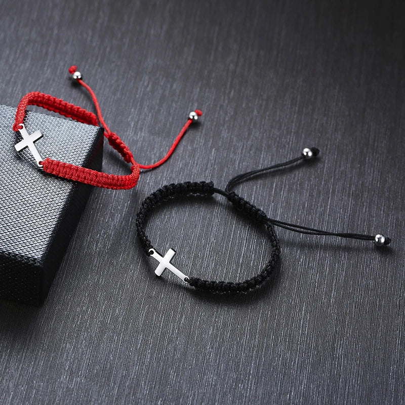 Handmade Unisex Cross Charm Bracelets for Men Women Braided Lucky Chinese Knot Bracelet Waterproof Adjustable Sport Jewelry  (GoldenCity)