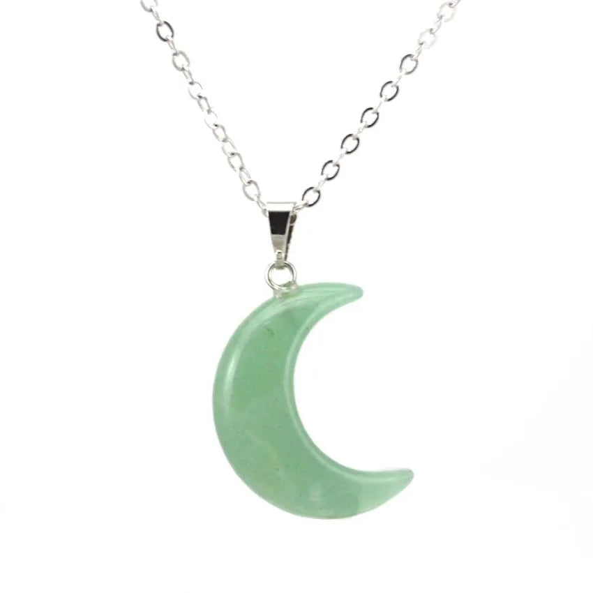 Natural Crystal Stone Crescent Moon Pendant Healing Crystals Quartz Reiki Labradorite Earrings Pendant Necklace For Women Girls  (GoldenCity)