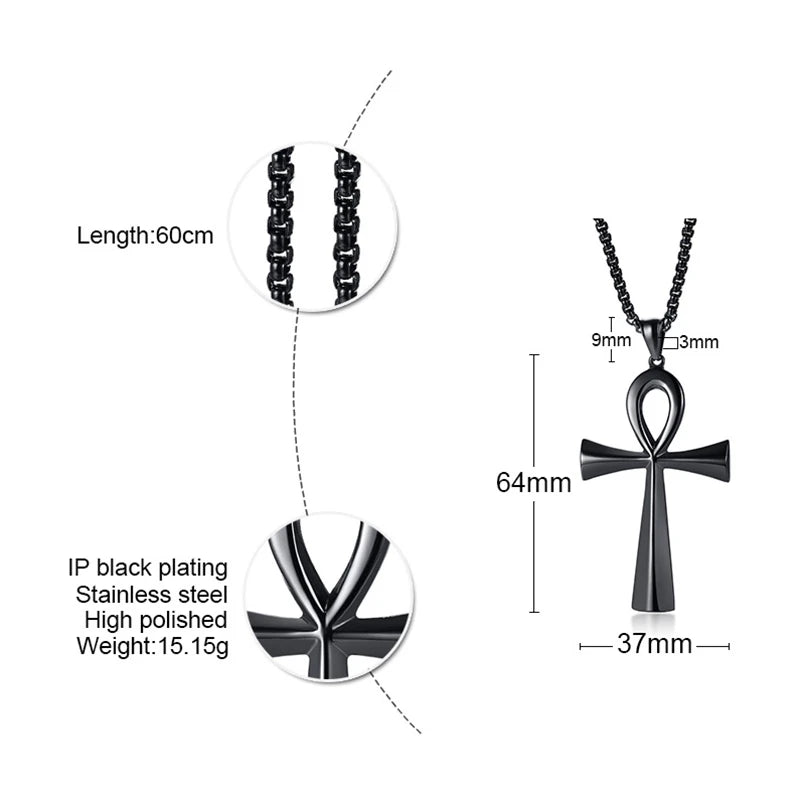 Religion Egyptian Ankh Crucifix Necklaces Stainless Steel Symbol of Life Cross Pendants Prayer Gifts Jewelry  (GoldenCity)