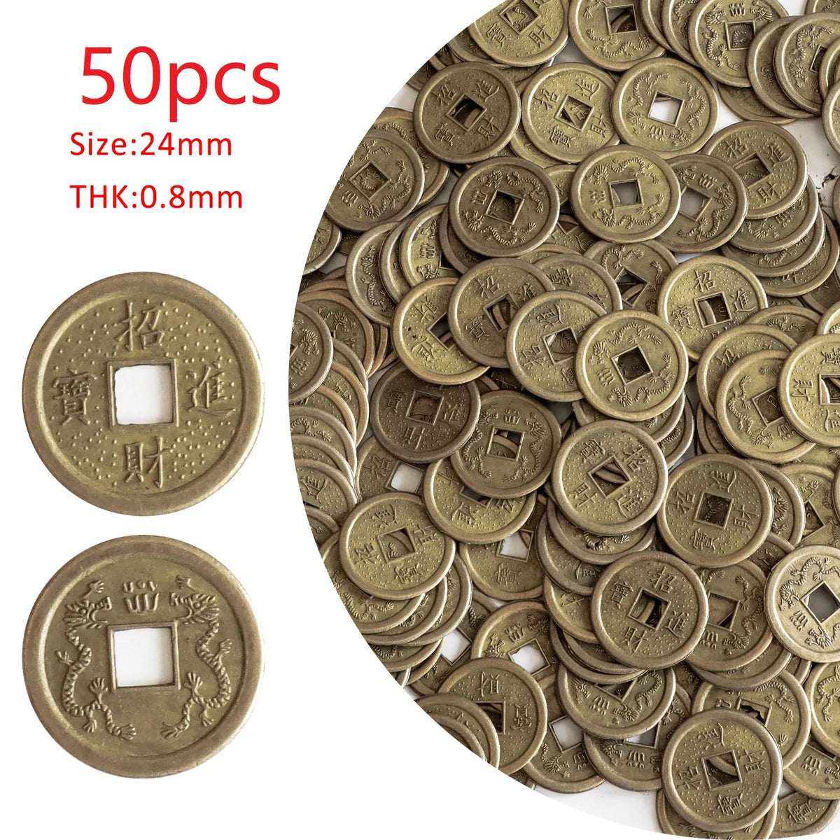 10/20/24Mm Chinese Feng Shui Lucky Coins Ancient Oriental Emperor Qing Money Good Fortune Dragon Coin Gift for Collection  (GoldenCity)