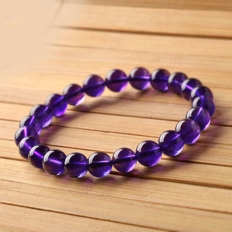 100% Natural Amethysts Body-purify Slimming Bracelet Women Men Dark Purple Crystal Beaded Couple Brazalete Gifts for Lover Yoga  (GoldenCity)