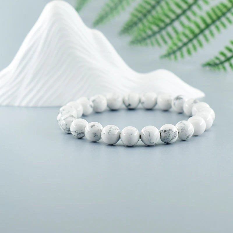 Natural White Howlite Real Stone Beads Bracelets for Women Men Energy Yoga Meditation Stretch Bracelet Jewelry Pulsera Wholesale  (GoldenCity)