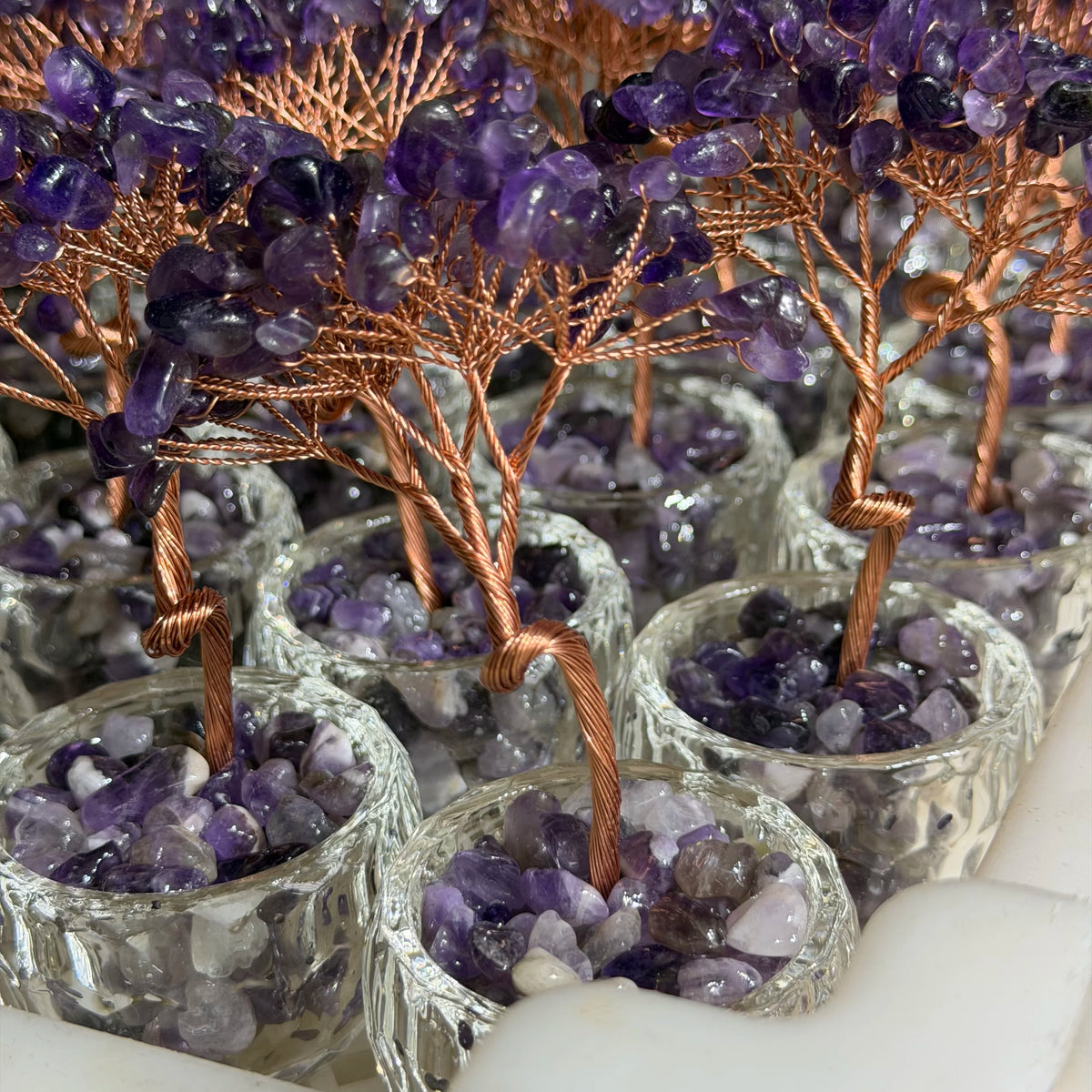 Natural Amethyst Healing Gems Feng Shui Trees Lucky Money Tree Copper Wire Wrapped Crystal Crafts Home Decor  (GoldenCity)