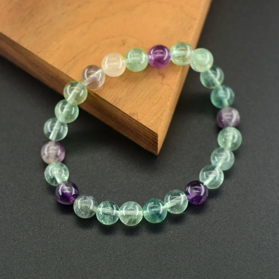 Fluorite Bracelet with Natural Stones Beads Charm Jewelry for Women Amethyst Crystal Bead Enhance Logical Thinking & Creativity  (GoldenCity)