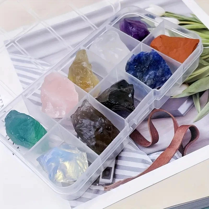 10PCs/Box Natural Crystal Rough Raw Set Energy Gemstones Rough Rocks And Mineral Chakra Stone With Box  (GoldenCity)