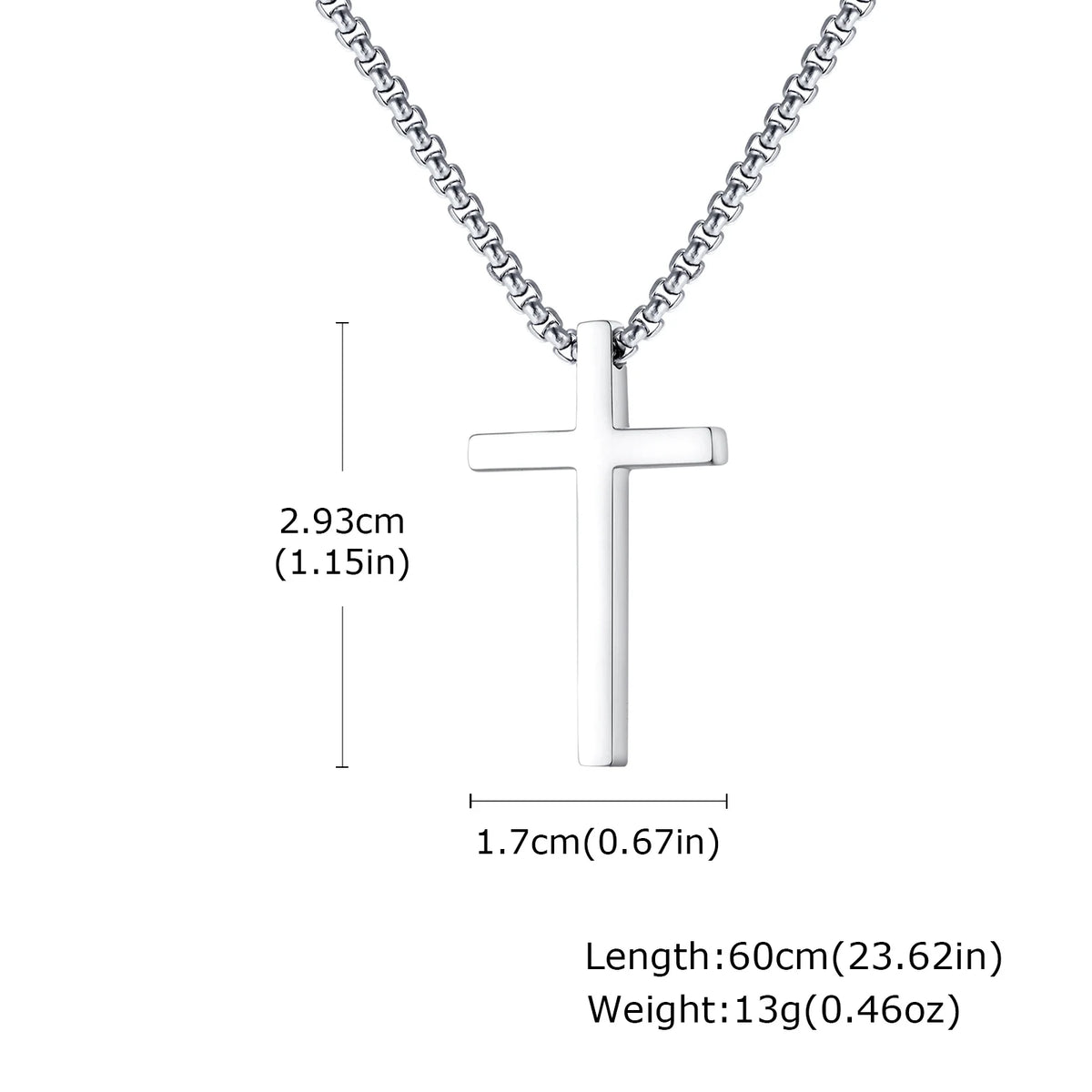 Cross Necklaces for Men Women, Simple Plain Black Silver Color Stainless Steel Thick Cross Pendant with Box Chain  (GoldenCity)