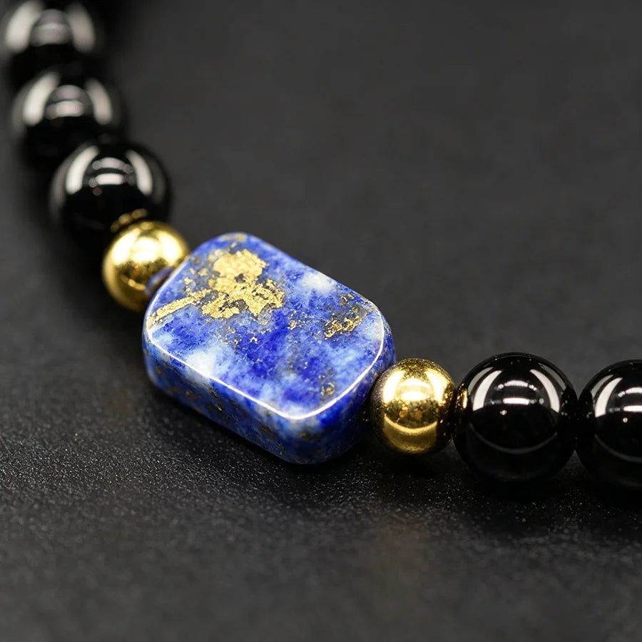 Natural Map Stone Beads Bracelet Men Women Regulate the Aura and Bring Good Luck Elastic Strand Jewelry for Kids Gift Wholesale  (GoldenCity)