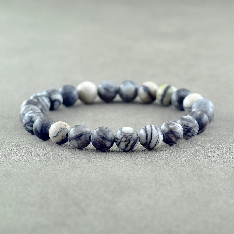 Genuine Natural Stone Bracelet Men Women Frosted Black Network Beads Jewelry Relieve Anxiety Wristband Couple Matching Gift  (GoldenCity)