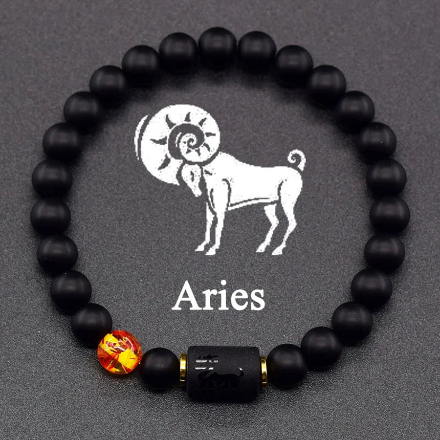 12 Zodiac Sign Bracelet Homme Constellation Bangle Natural Yellow Tiger Eye Stone Hematite Cancer Virgo Leo Libra Bracelet Women  (GoldenCity)