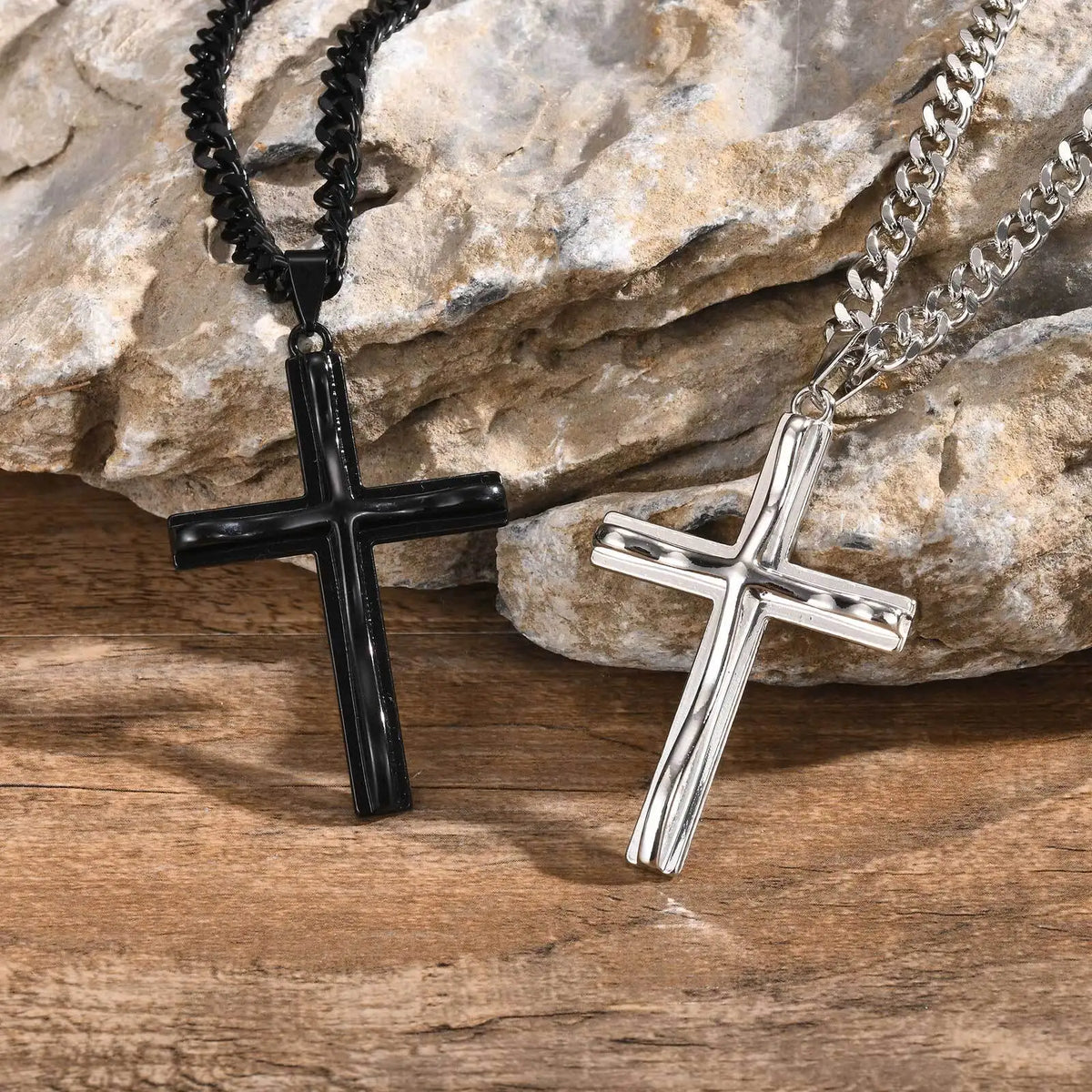 Mens Big Cross Pendant Necklaces, Religous Faith Jewelry, Two Layers Cross Pendant with Cuban Chain, Punk Hiphop Collar  (GoldenCity)