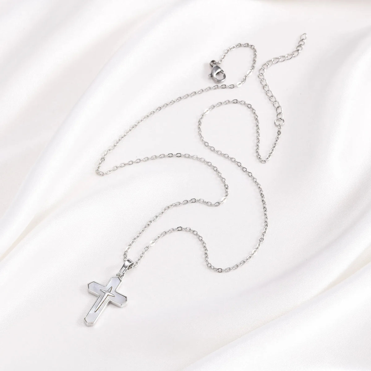 Double Cross Pendant Necklaces for Women, Bling Shell Cross Necklaces, Christ Religious Faith Jewelry  (GoldenCity)
