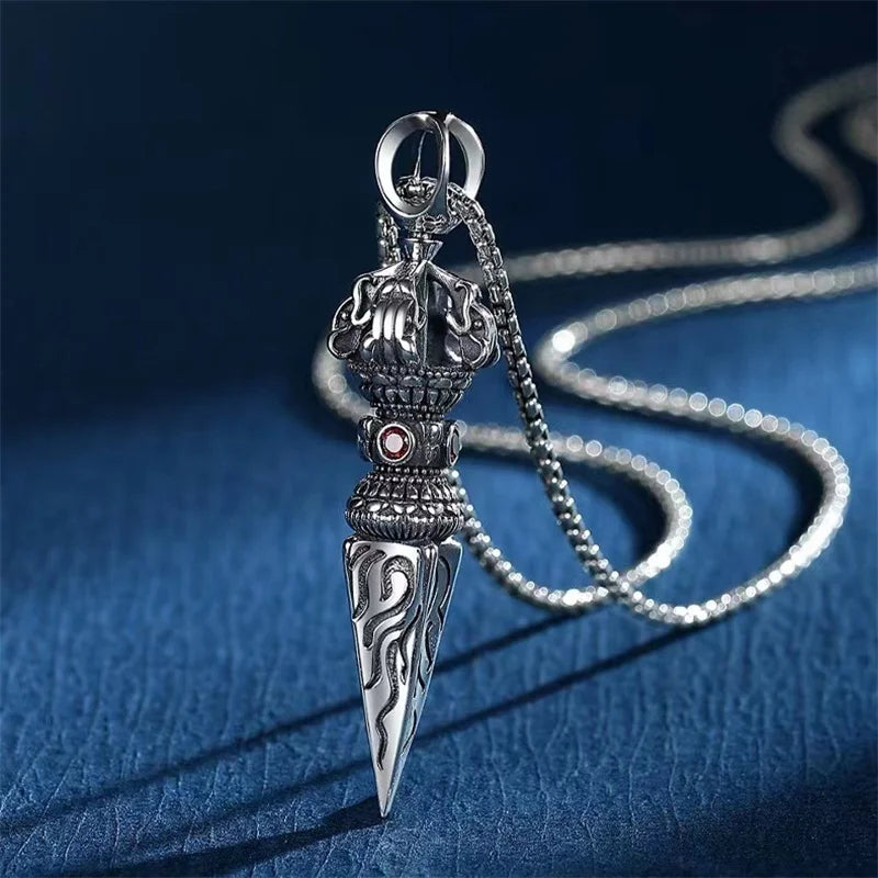 Retro Subduing Demon Pestle Pendant Necklace Male Jewelry Tide Amulet 925 Silver Chain Necklace For Men Personality Accessories  (GoldenCity)