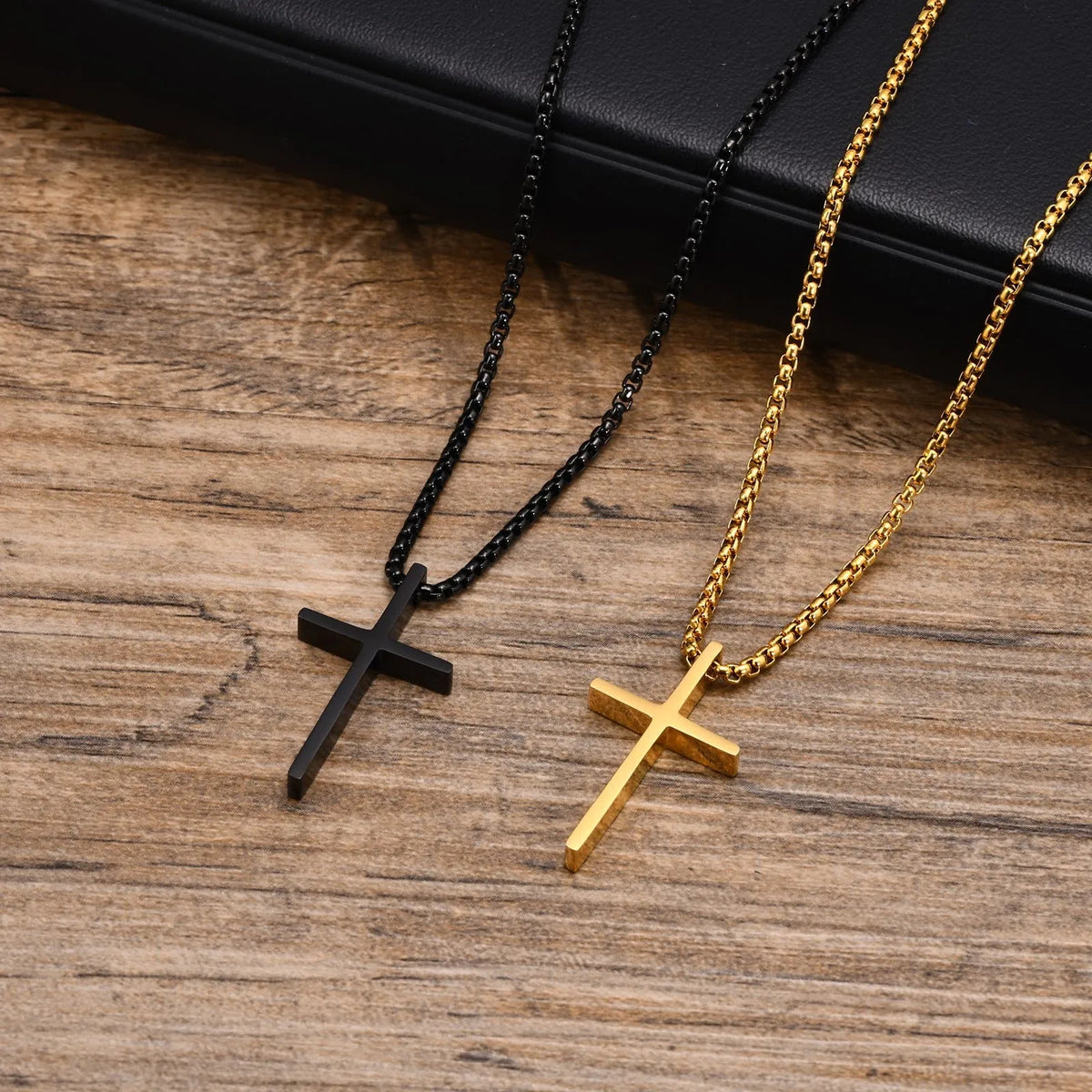 Simple Unisex Cross Necklaces, Basic Stainless Steel Cross Pendant for Women Men,Christ Prayer Collar, Adjustable Box Chain  (GoldenCity)