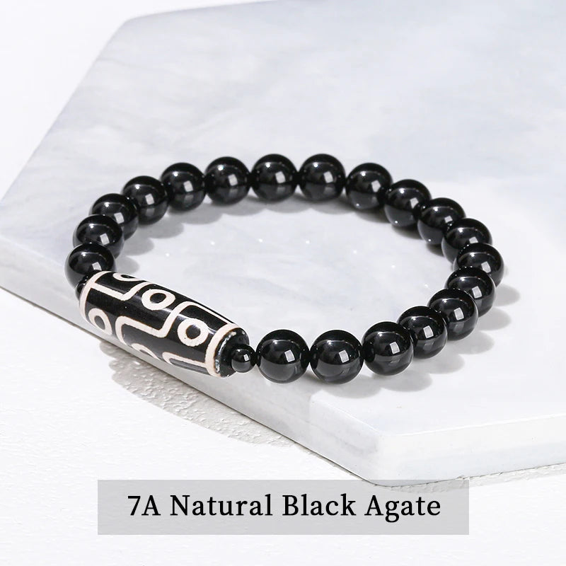 Natural Green Nine Eyes Tibetan Dzi Agate Barrel Beads Bracelet Women Men Retro Healing Buddha Prayer Charm Yoga Jewelry Gift  (GoldenCity)