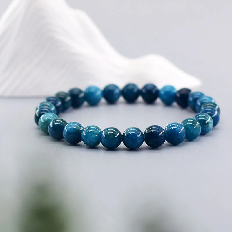Natural Blue Apatite Stone Beads Bracelets Men Women Original Stone Blood Circulation Stimulate Enthusiasm Health Care Jewelry  (GoldenCity)