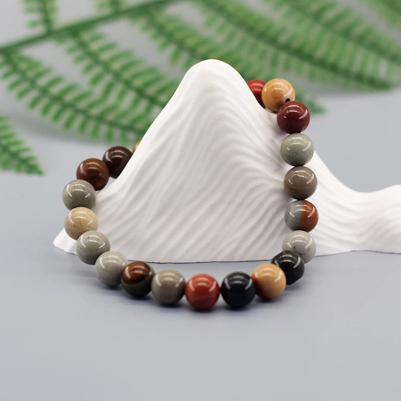 Natural American Picture Stone Bead Bracelet Women Men Amethysts Crystal Quartzs Aquamarines Jades Jewelry Agates Elastic Bangle  (GoldenCity)