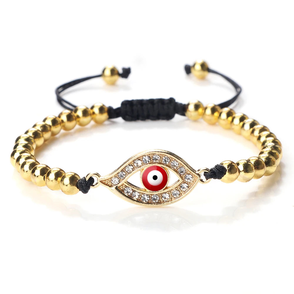 New Turkish Evil Eye Copper Beads Braided Bracelet Women Men Gold Color Healing Yoga Couple Bracelet&Bangles Chain Jewelry Gift  (GoldenCity)