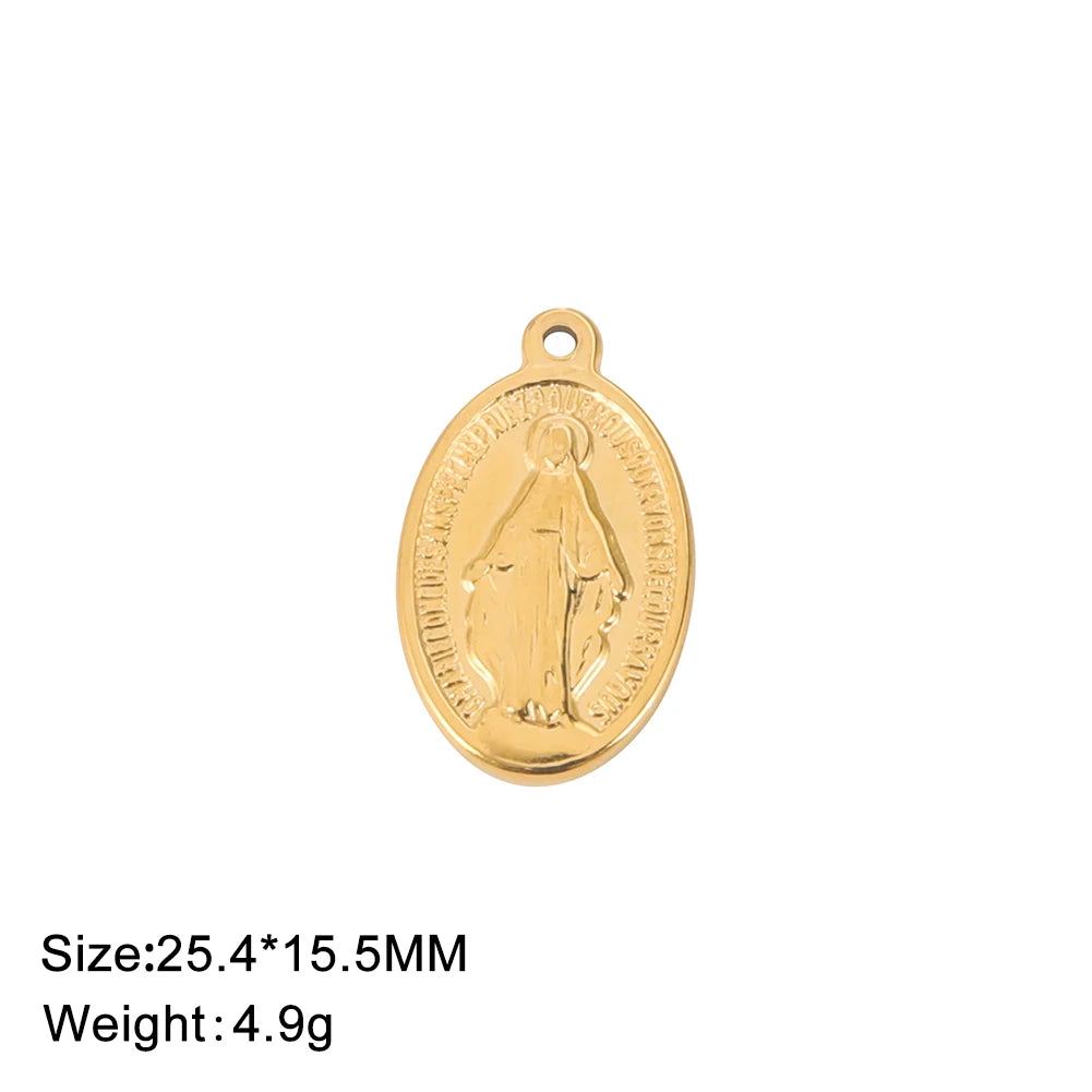 1pc Witch Knot Virgin Mary Stainless Steel Pendant Double Protection Amulet Necklace Bracelet Jewelry Making Accessories  (GoldenCity)