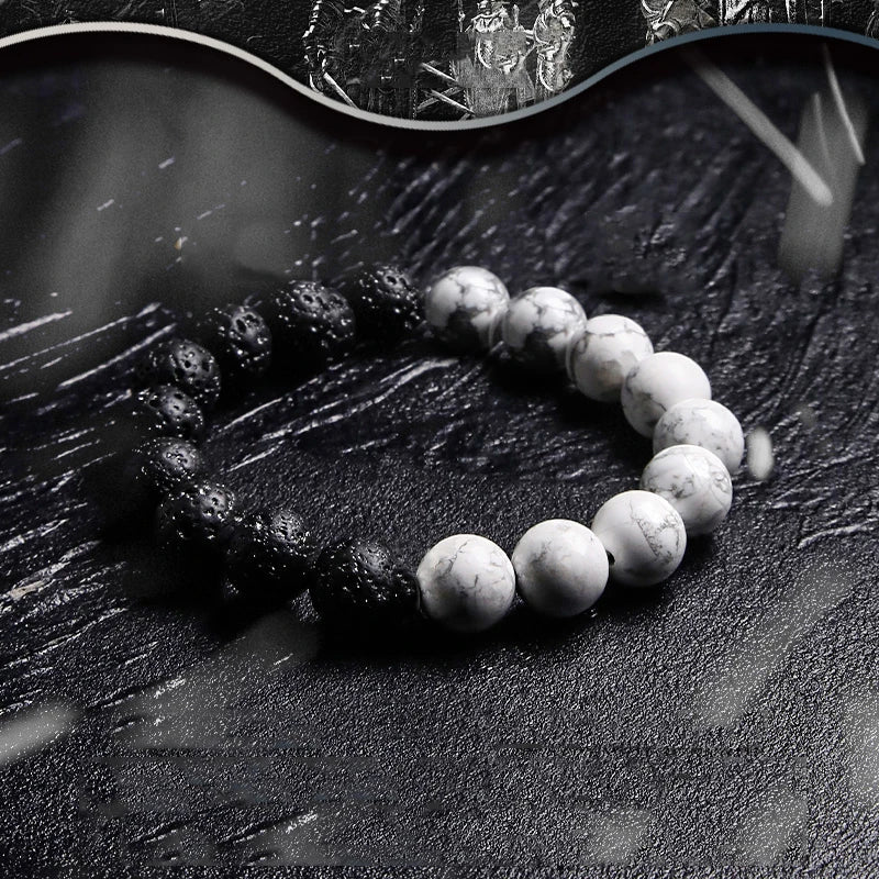 Contrast Series Fengshui Black Volcanic White Howlite Beads Bracelet for Women Man Tai Chi Yin And Yang Balance Yoga Meditation  (GoldenCity)