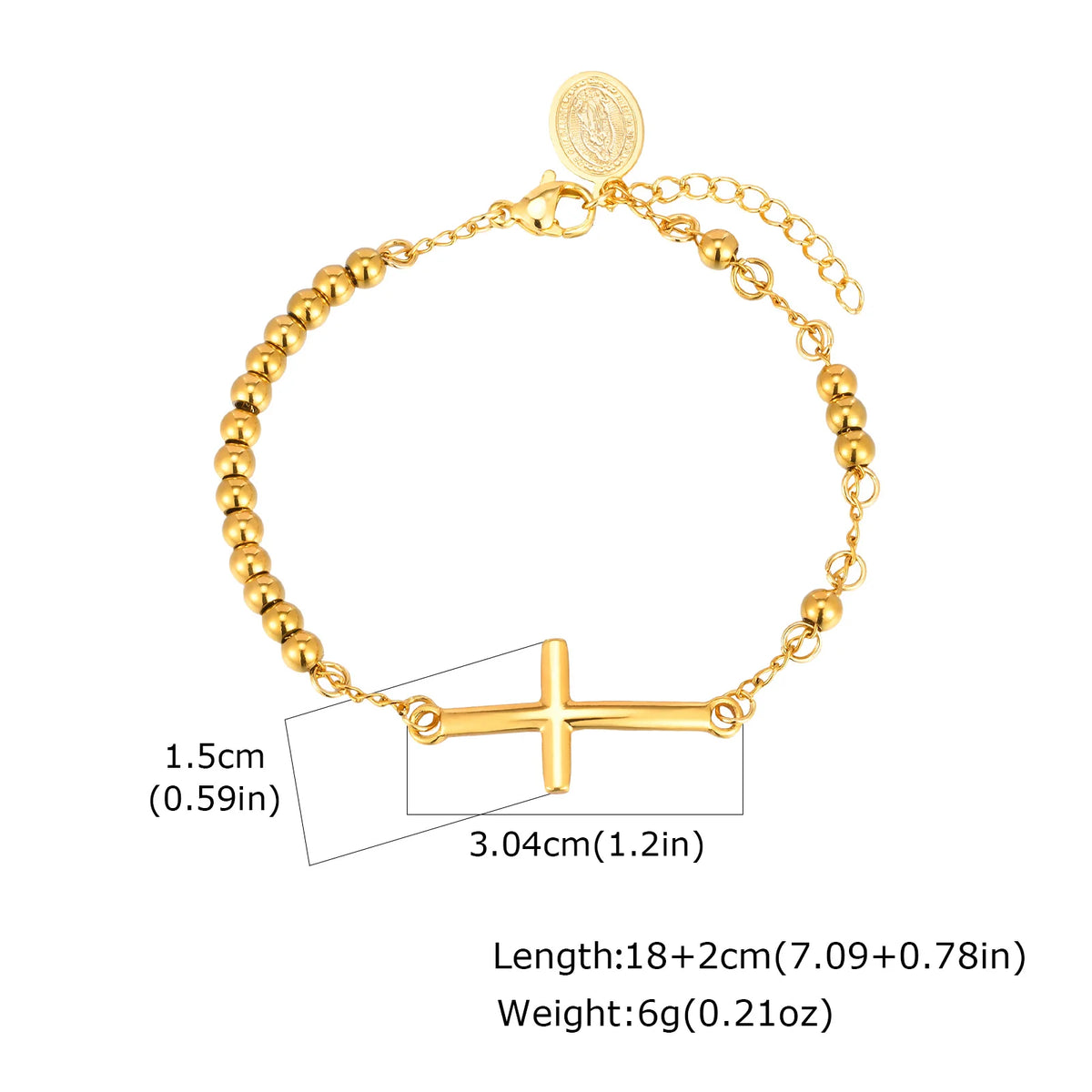 Saint Benedict Cross Bracelets,Stainless Steel Bead Chain Stretch Strand Bracelets For Women Men,Religion Jewelry Christ  (GoldenCity)