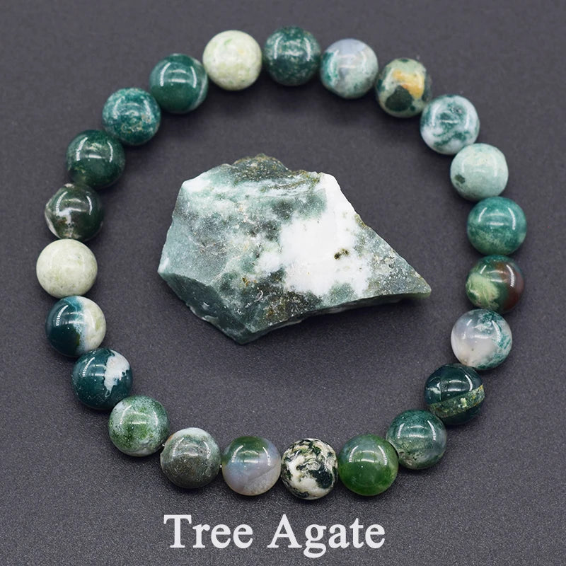 Natural American Picture Stone Bead Bracelet Women Men Amethysts Crystal Quartzs Aquamarines Jades Jewelry Agates Elastic Bangle  (GoldenCity)