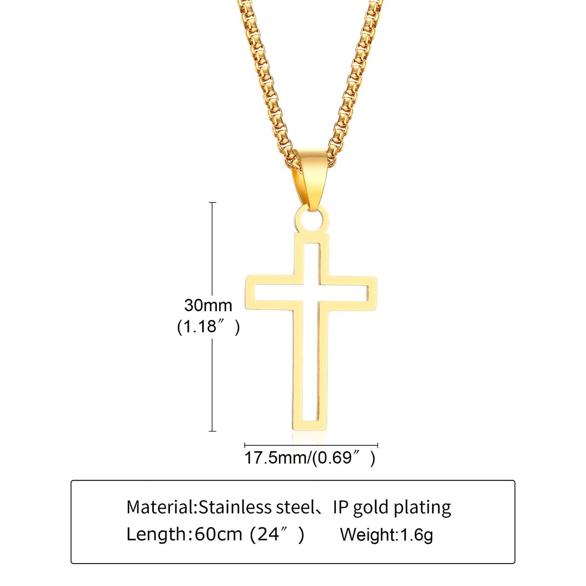 Cutout Cross Necklace for Men Women, Stainless Steel Hollow Cross Pendant with 24" Box Chain, Religious Faith Christ Collar  (GoldenCity)