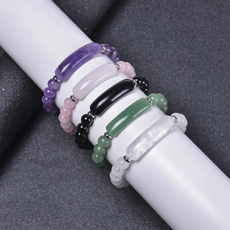 Bridge bracelet Natural Stone Crystal Druzy Rose Quartz Amethyst Gemstone Beaded Beads Bracelet for Women Girls Jewelry Gifts  (GoldenCity)