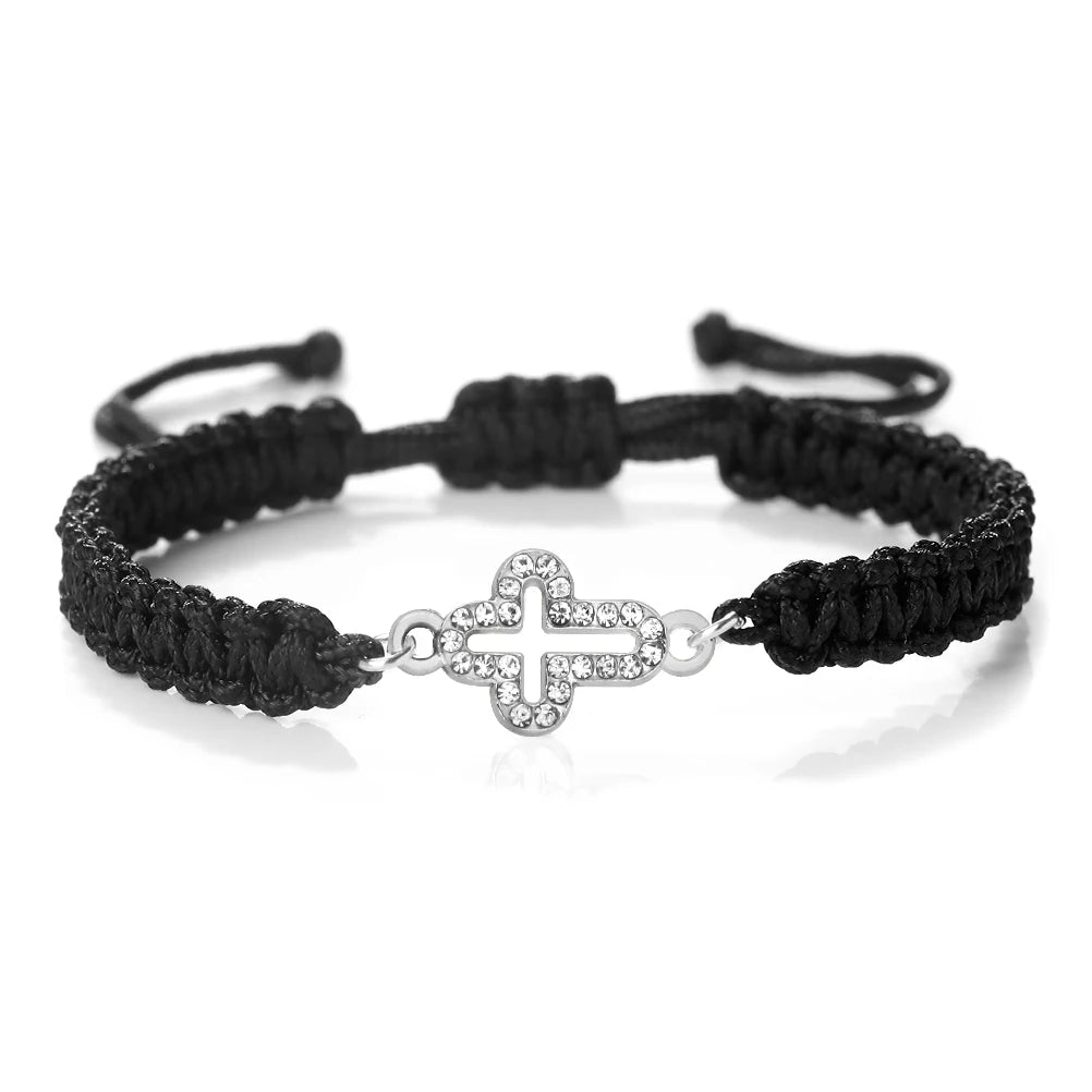 High Quality Crystal Hollow Cross Braided Bracelet Prayer Healing Bangle&Pulsera Chain Women Yoga Jewelry Gift  (GoldenCity)