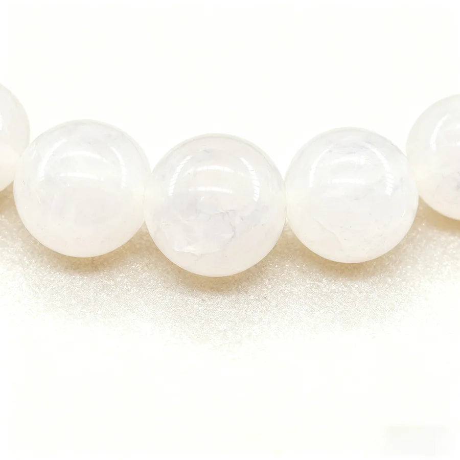 Handmade White Jade Bead Bracelet Premium Grade White Jade Stretch Bracelet Rare Pure Texture Calming Energy Jewelry Lover Gift  (GoldenCity)