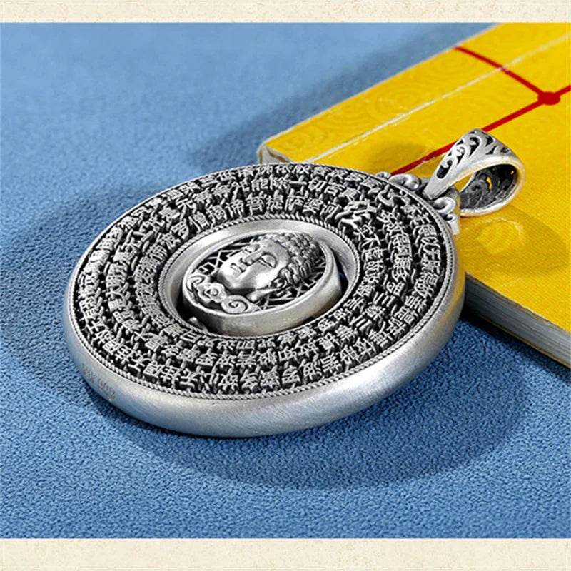 Blessing Heart Sutra Buddha Pendant For Women Men Jewelry Rotatable Tathagata Paramita Scriptures Necklace Male Accessories  (GoldenCity)