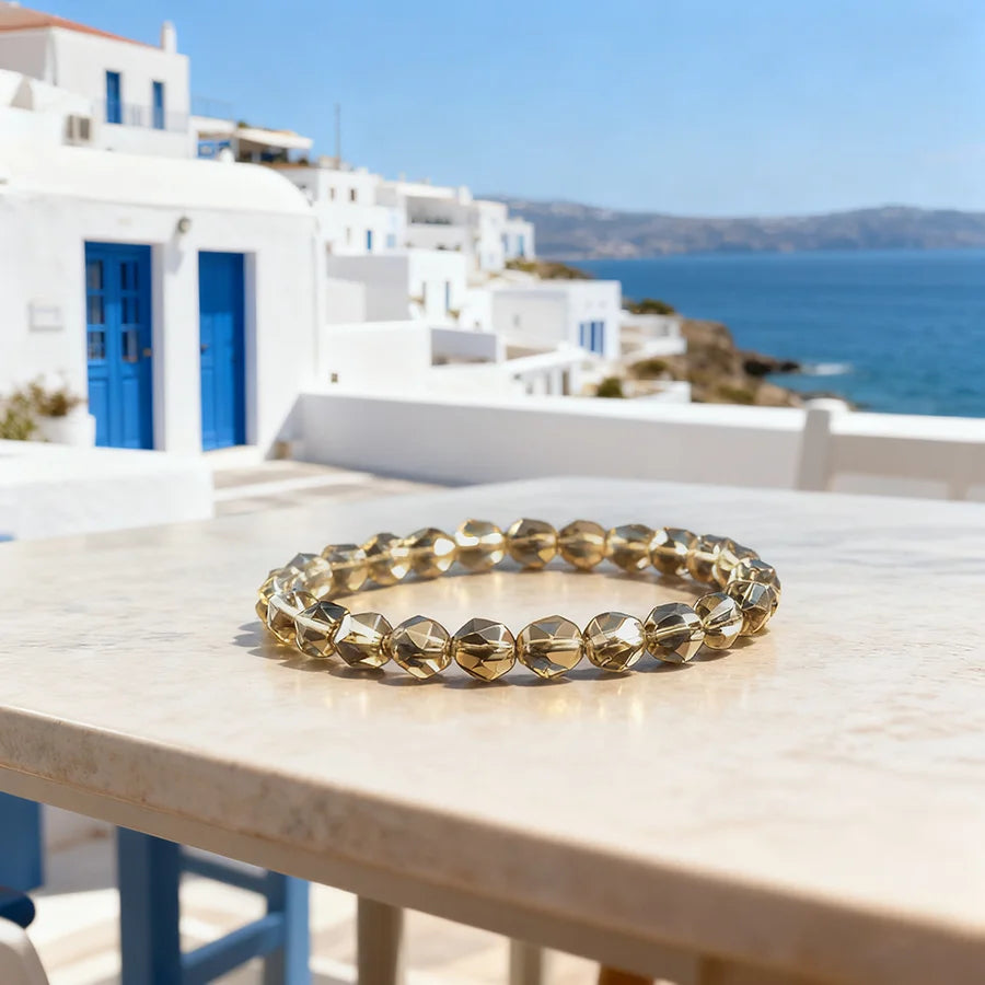 Irregular Natural Stone Smoky Quartz Bracelet Men Women Tea Brown Crystal Improve Body Magnetic Field Stretch Jewelry Bangle  (GoldenCity)