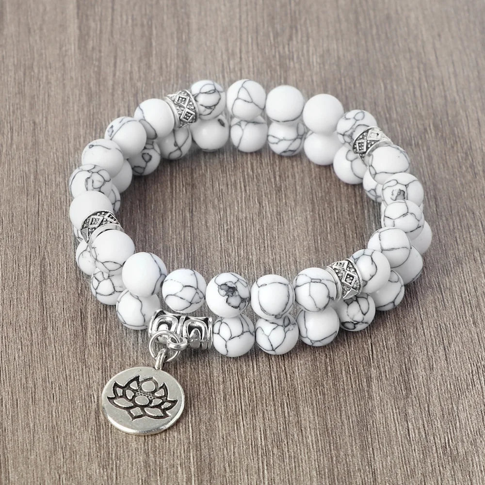 2Pcs/Set Natural Black Striped Pine Stone Bracelets Lava Bead Wristband Lotus Pendant  A Zen-inspired Healing For  Men And Women  (GoldenCity)