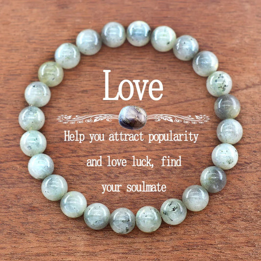 Natural Labradorite Stone Bead Bracelet for Women Men Original MoonStone Bead Charm Bangle Find Your Soulmate Love Luck Jewelry  (GoldenCity)